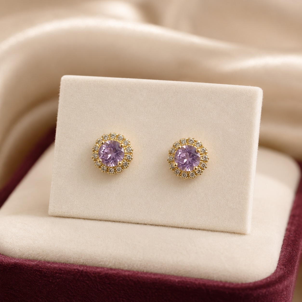 Amethyst Halo Studs
