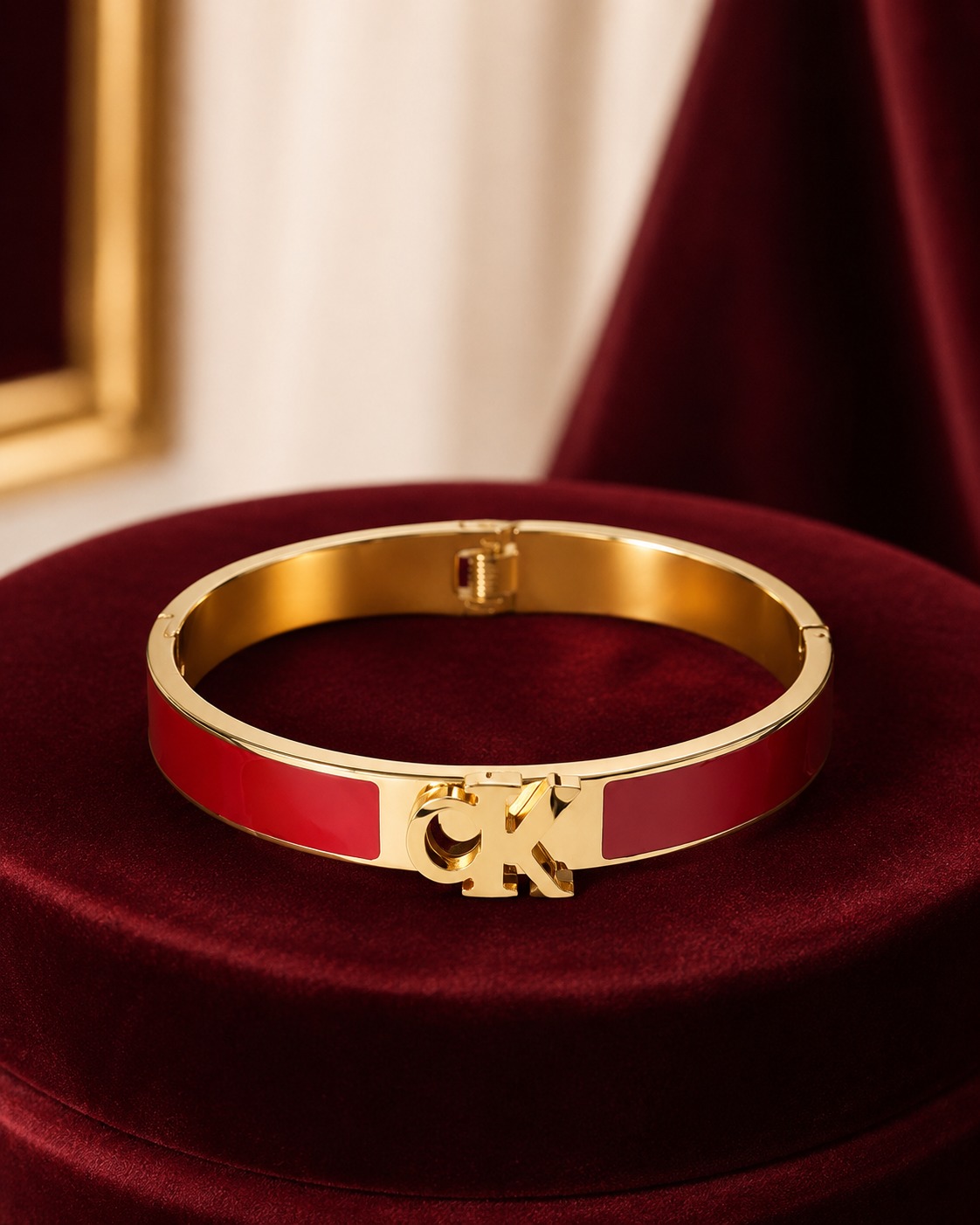 Scarlet Enamel Buckle Bangle